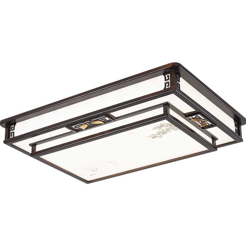 辛羽轻奢新中式吸顶灯长方形led灯具海棠木实木中国风仿古典客厅灯卧室套餐灯饰