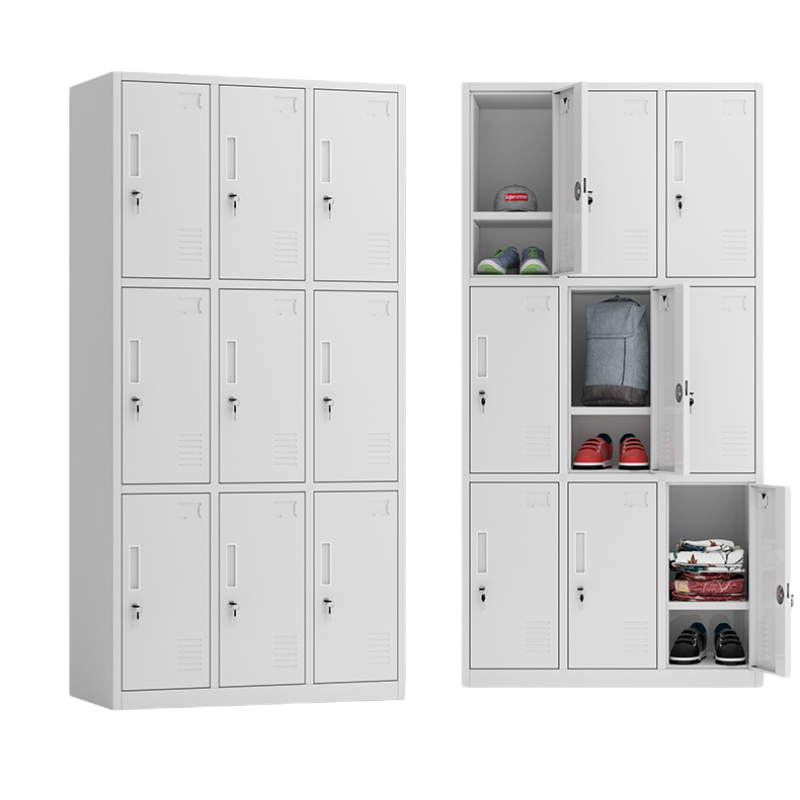 易企采 钢制加厚九门衣柜员工更衣柜储物柜学生宿舍带锁储物柜浴室衣柜健身房存包柜铁皮柜