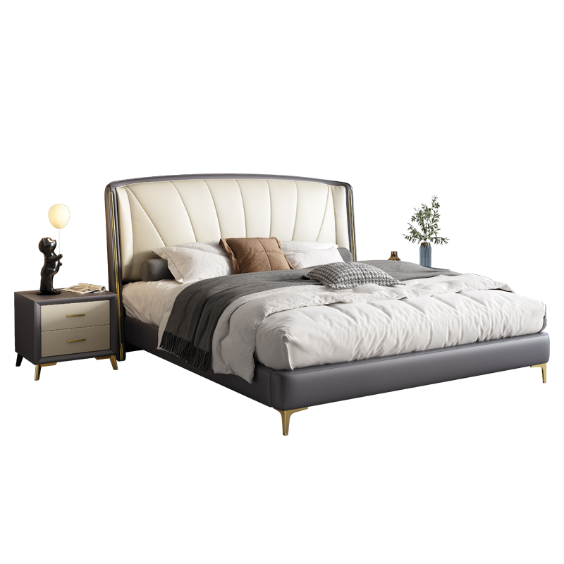 郁菲琦意式轻奢真皮床软床双人床主卧1.8米婚床现代简约1.5米储物大床