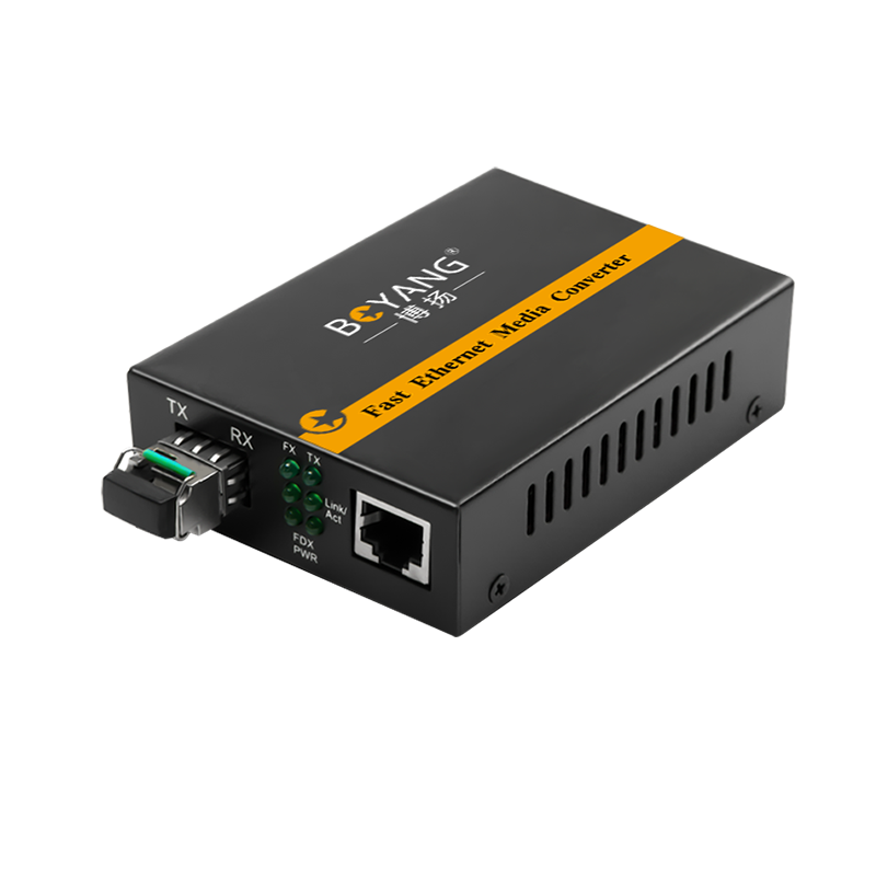 博扬 BY-WF513B-LC-80KM电信级百兆单模单纤光纤收发器光电转换器支持14槽机架 外置电源B端80公里 LC