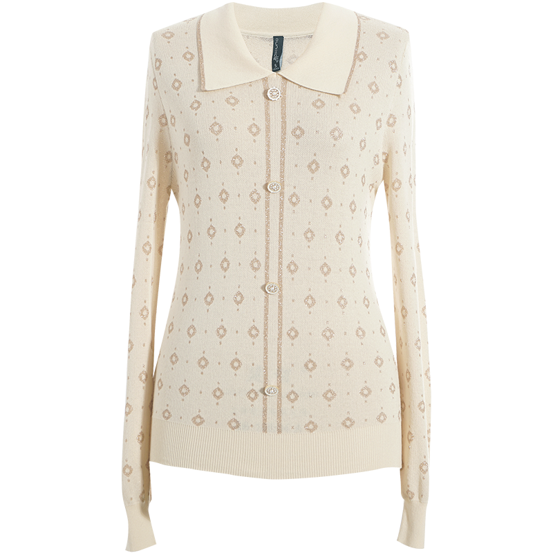 OUNIXUE欧昵雪 | [气质提花针织衫]春季文艺感翻领金线外穿打底衫女士上衣