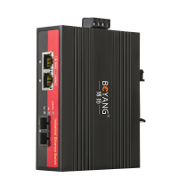 博扬 BY-PF1021S POE工业级光纤收发器 百兆单模双纤1光2电光电转换器 SC接口20公里 含电源