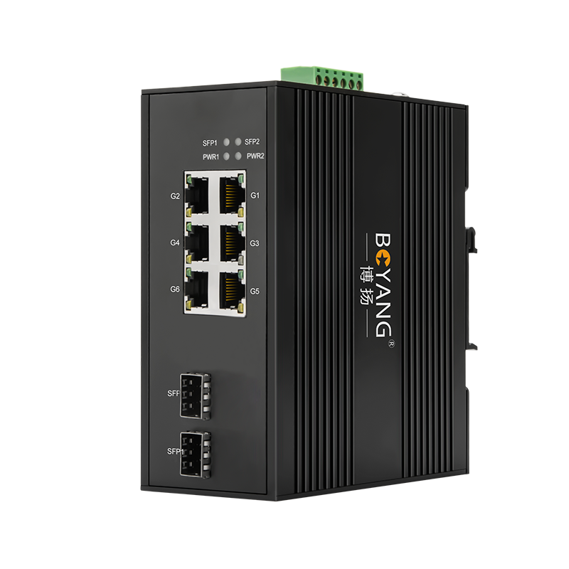 博扬(BOYANG)BY-PF206 POE工业级光纤收发器 百兆2光6电光电转换器/交换机 含电源 不含SFP模块