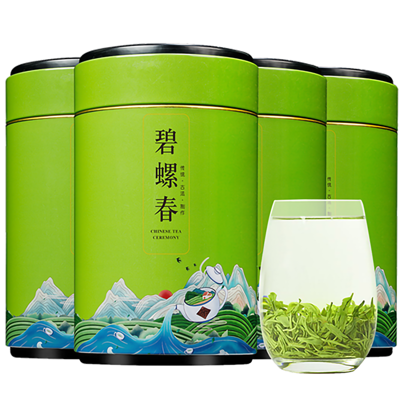 痴福 碧螺春新绿茶浓香型明前嫩芽散装茶叶节日礼品茶 草绿国风碧螺春2罐共250克
