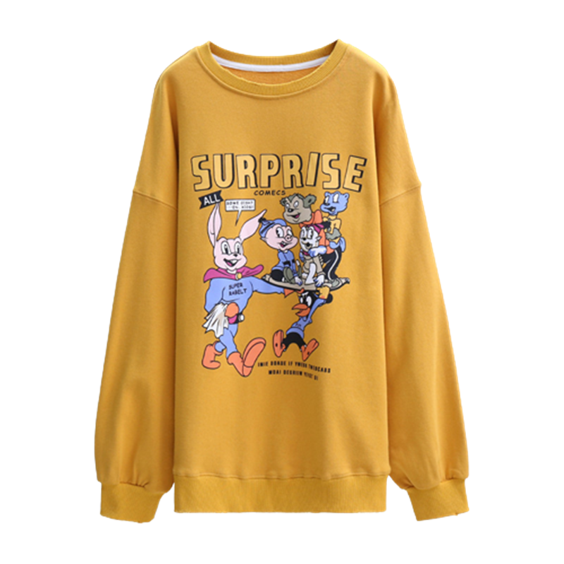 CACHE CACHE韩版2022年春季卡通印花圆领卫衣宽松长袖套头上衣女