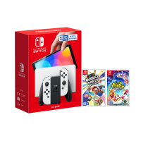 Nintendo Switch任天堂 OLED版主机(白色)+马力欧派对游戏卡带+疯狂的兔子卡带 家用游戏机