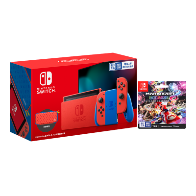 任天堂 Nintendo Switch马力欧限定版主机+马车8游戏兑换卡 续航增强版 家用游戏机