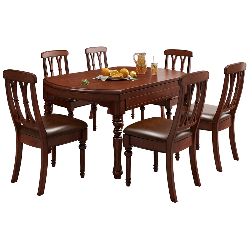 梵宜 餐桌 实木餐桌 美式餐桌椅组合小户型方桌带转盘饭桌子桃花芯木餐厅精品家具8803#