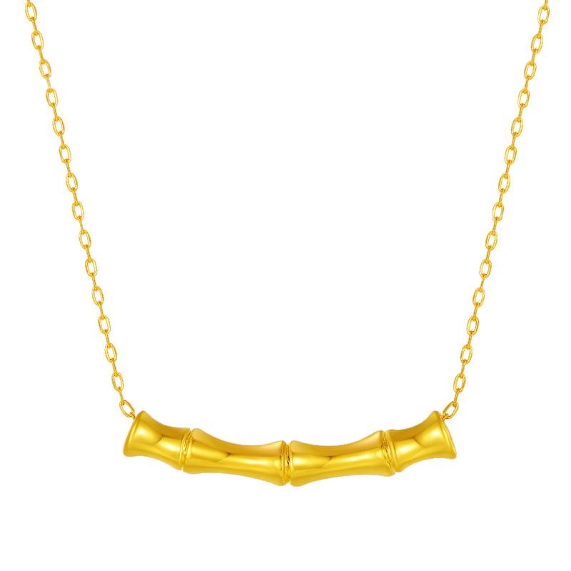 GZUAN古钻珠宝 竹节 黄金足金弯管竹节无氰工艺女士吊坠 赠银项链 YJD0057