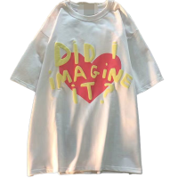 秋壳100%纯棉夏新款韩版爱心字母短袖t恤男女学生宽松圆领上衣潮