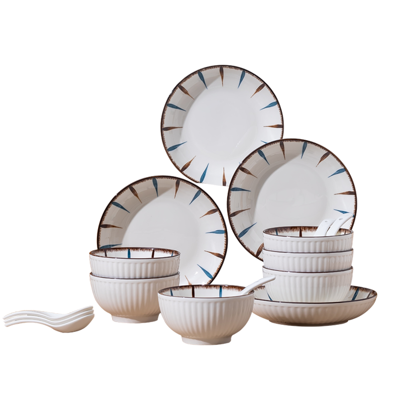 日式蓝和碗碟套装家用碗盘组合陶瓷餐具套装轻奢碗盘筷麦可可 22件蓝和