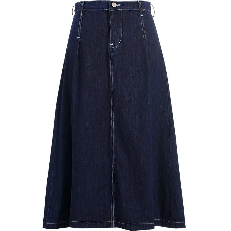 OUNIXUE欧昵雪 | [时尚高腰牛仔裙]春季简约百搭明线装饰A字裙休闲半身裙女