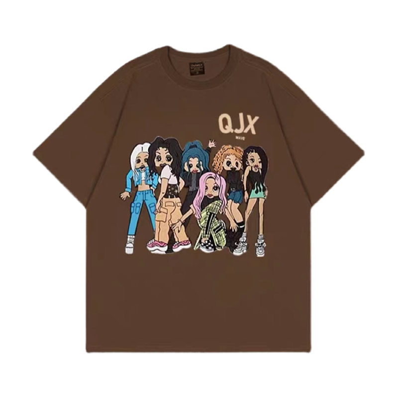 秋壳100%纯棉美式复古短袖t恤女oversize潮宽松夏季ins慵懒风上衣