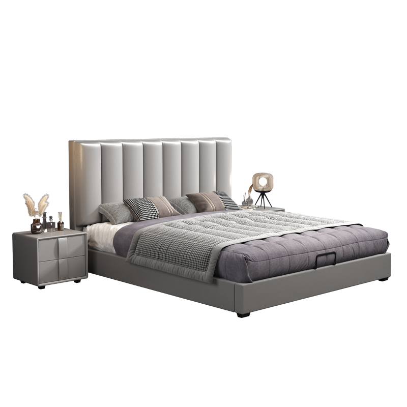 百冠环球床 真皮床1.8米 现代简约主卧室双人床储物家具