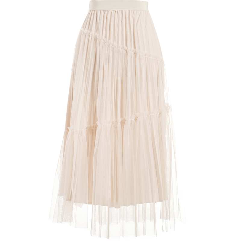 OUNIXUE欧昵雪 | [网纱飘逸百褶裙]春季法式浪漫高腰橡筋A字裙休闲半身裙女