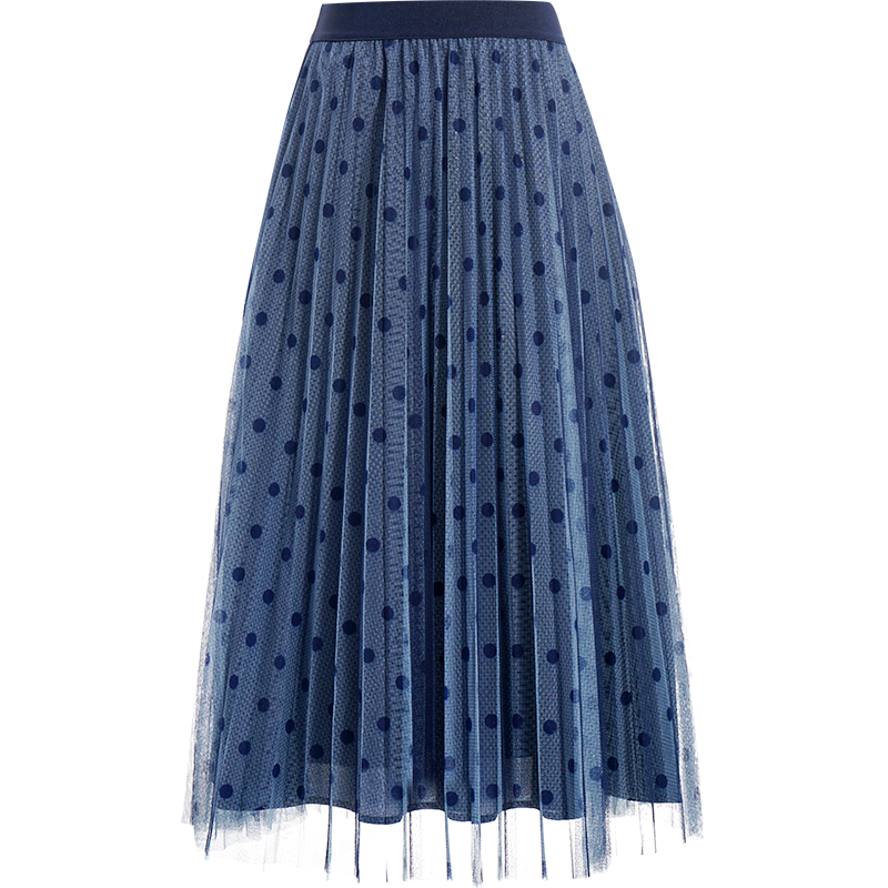 OUNIXUE欧昵雪 | [浪漫波点网纱裙]春季高腰伞裙中长款A字裙休闲半身裙女