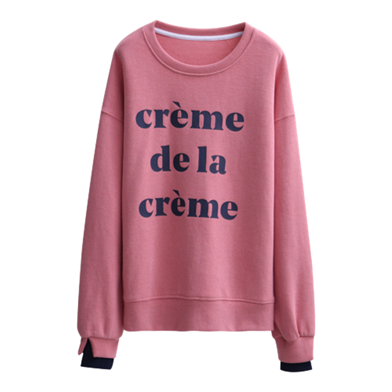 CACHE CACHE春季字母印花假两件圆领卫衣女时尚洋气休闲外穿上衣