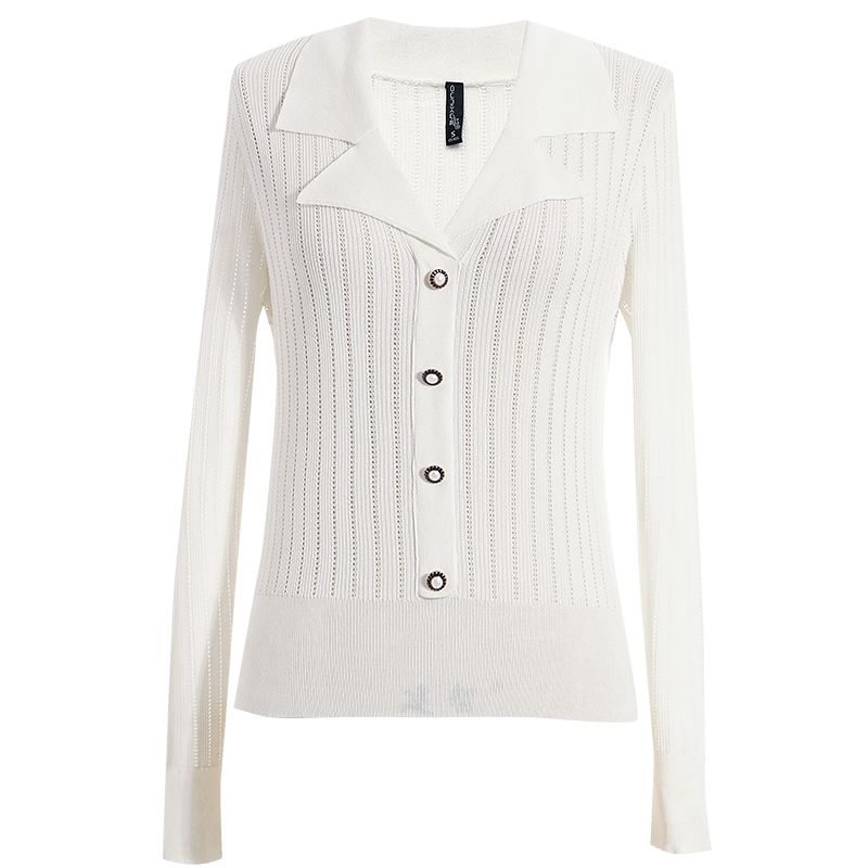 OUNIXUE欧昵雪 | [气质翻驳领针织衫]春季简约长袖套头上衣修身小衫打底衫女