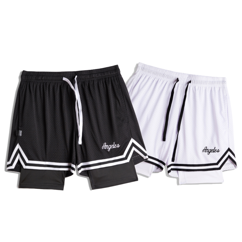 美式带内衬假两件三分不过膝篮球短裤投篮训练运动裤健身装备男