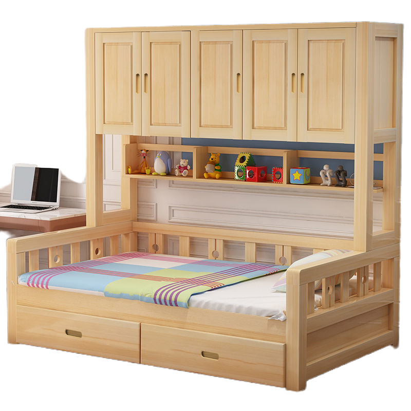 儿童衣柜床榻榻米带衣帽间实木带柜子多功能组合小户型床柜一体床