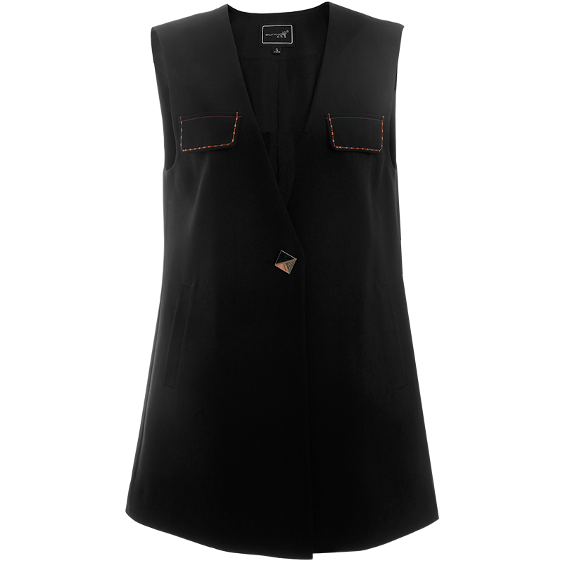 OUNIXUE欧昵雪 | 春时尚V领上衣一粒扣无袖中长款外套百搭显瘦女式马甲