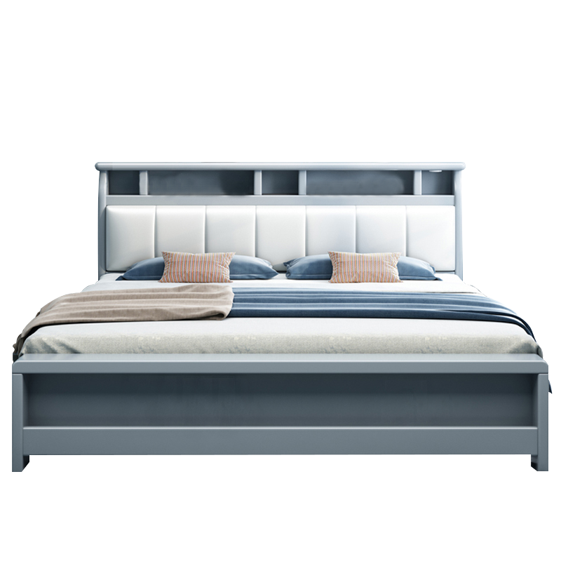 兰秀家居 北欧实木床储物箱体原木床1.8米气压高箱床带灯现代简约宝马灰色