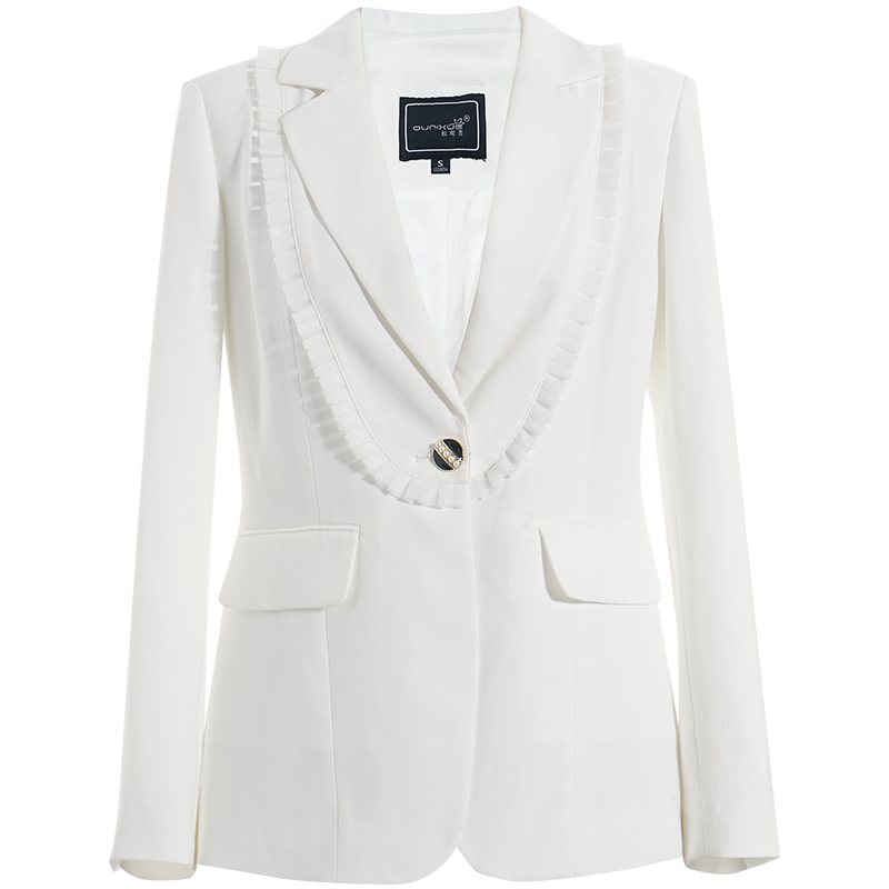 OUNIXUE欧昵雪 | [通勤百搭压褶西装]春季职场风翻驳领西服简约一粒扣外套女