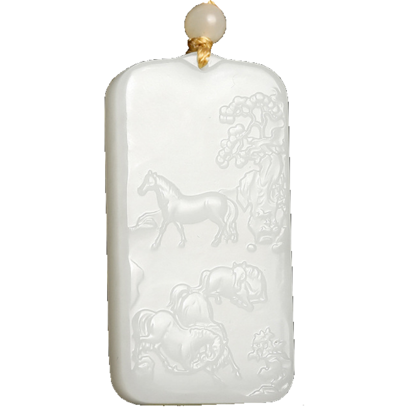 厂家直销新疆和田玉白玉玉石挂件项链山水马牌生肖马吊坠玉佩批发