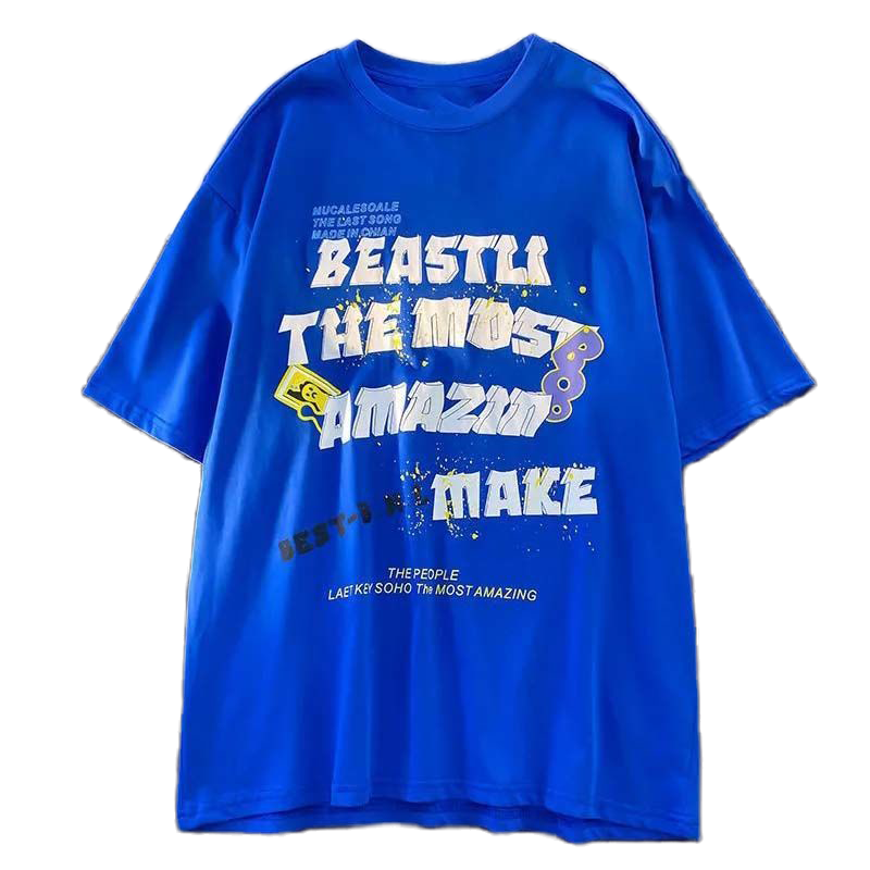 秋壳100%纯棉克莱因蓝短袖t恤bf风宽松百搭休闲学生情侣半袖体恤