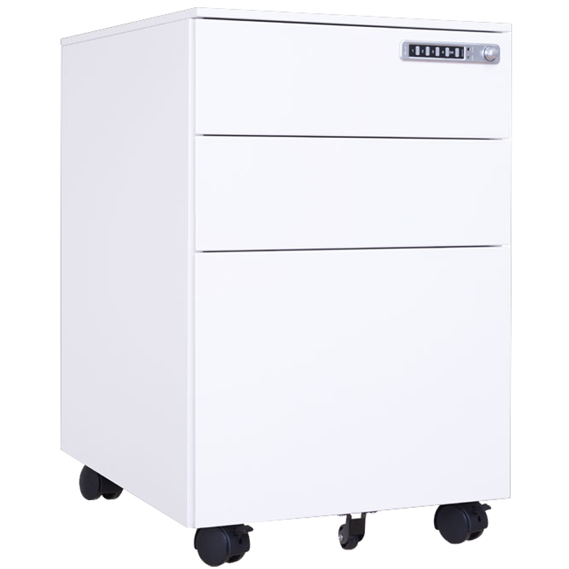 尔迈 带锁移动小矮柜地柜简易活动柜小型办公文件柜办公桌下收纳抽屉柜 侧拉手密码锁 白色