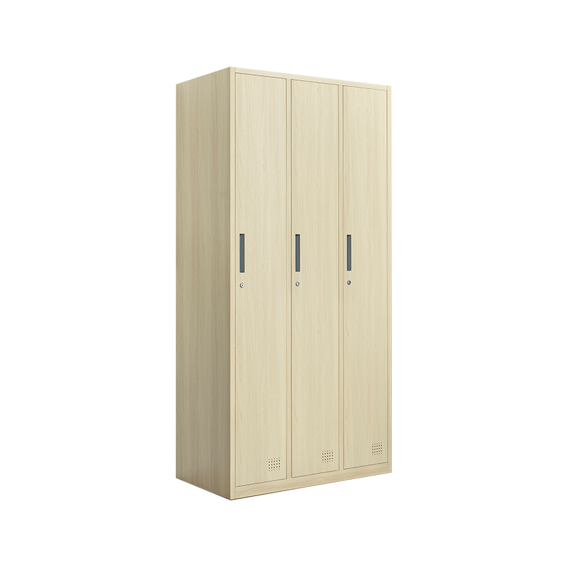 尔迈 宿舍更衣柜公寓柜储物柜带锁存包柜鞋柜职员更衣柜存放柜 枫木色三门更衣柜