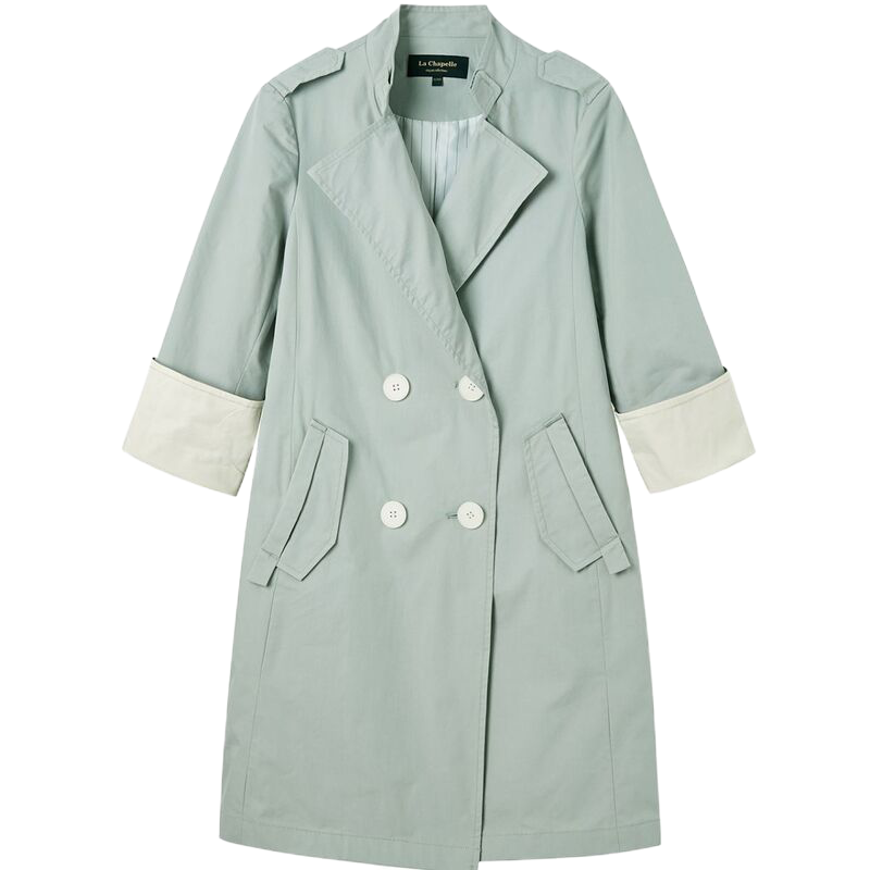 拉夏贝尔休闲风衣女春季流行大衣西装领时尚学生中长外套