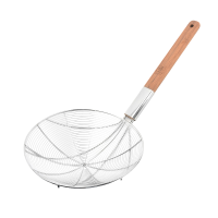拾画 不锈钢碳化4目竹柄线漏捞面漏勺油炸麻辣烫网漏火锅勺厨房捞勺 3个装