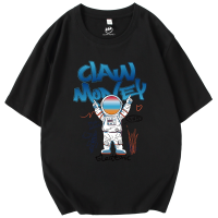Claw money纯棉短袖t恤男潮流大码宽松青少年宇航员印花半袖体恤