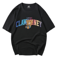 CLAW MONEY夏季新款小熊圆领短袖T恤男宽松潮牌休闲纯棉青年半袖