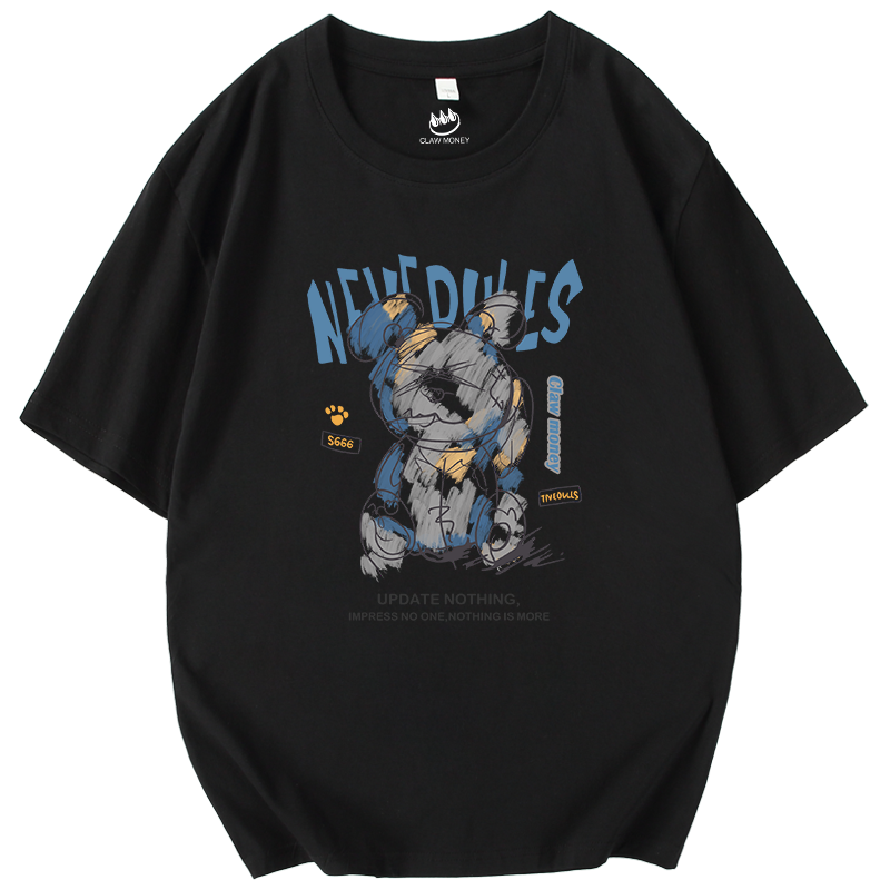 Claw money男士短袖T恤潮流夏季ins宽松情侣男生纯棉潮牌体恤衣服