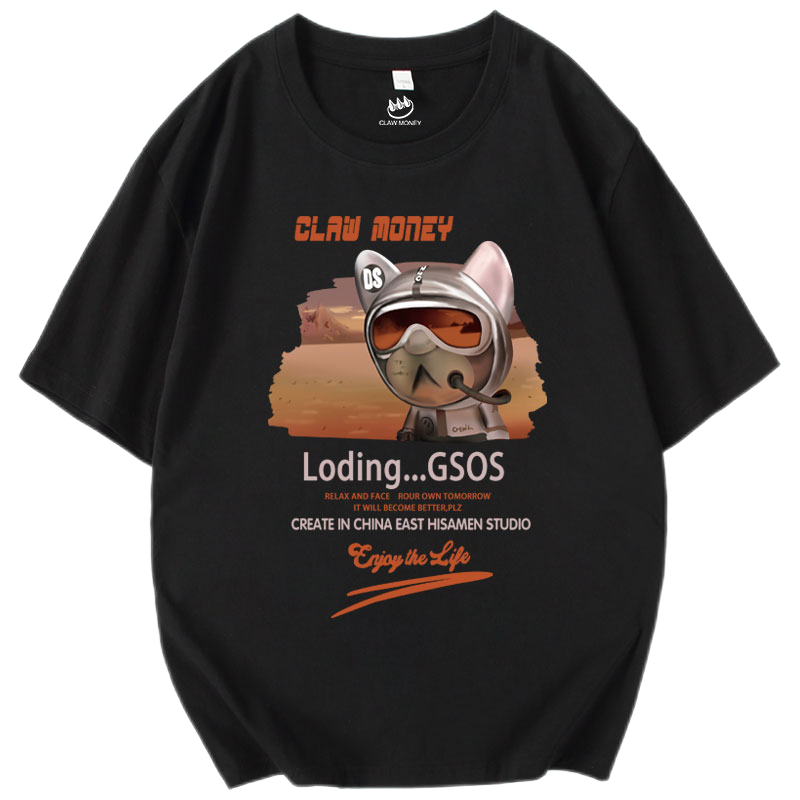 Claw money短袖t恤男士2022夏季纯棉印花学生半袖大码宽松体恤潮