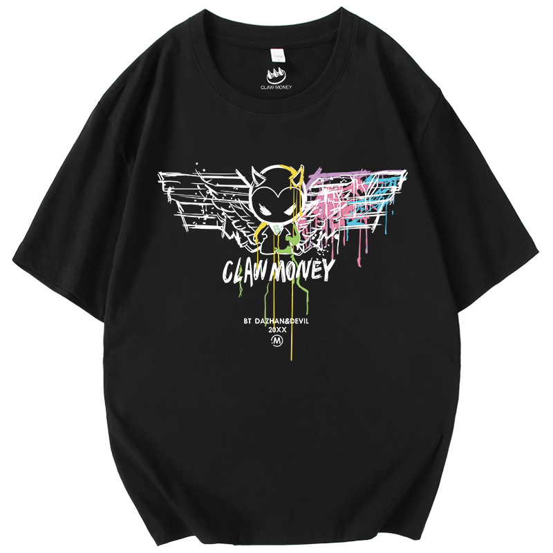 Claw money短袖T恤男纯棉圆领ins小众印花体恤宽松青少年百搭半袖