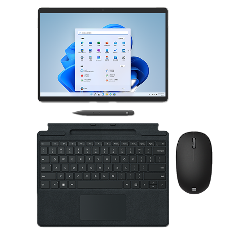 [配原装黑键盘+鼠标+笔]微软(Microsoft)Surface Pro8 16G 512G 11代i7-1185G7 二合一平板电脑 亮铂金/石墨灰13英寸窄边框触屏笔记本电脑