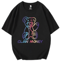Claw money短袖t恤男士潮流2022夏季宽松印花纯棉学生体恤上衣服1