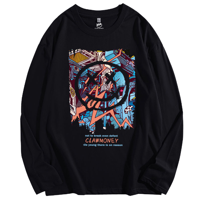 Claw Money长袖T恤男纯棉圆领时尚潮流印花多色百搭打底衫上衣