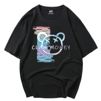 CLAW MONEY 夏季T恤男休闲运动情侣上衣潮流大码圆领宽松印花半袖