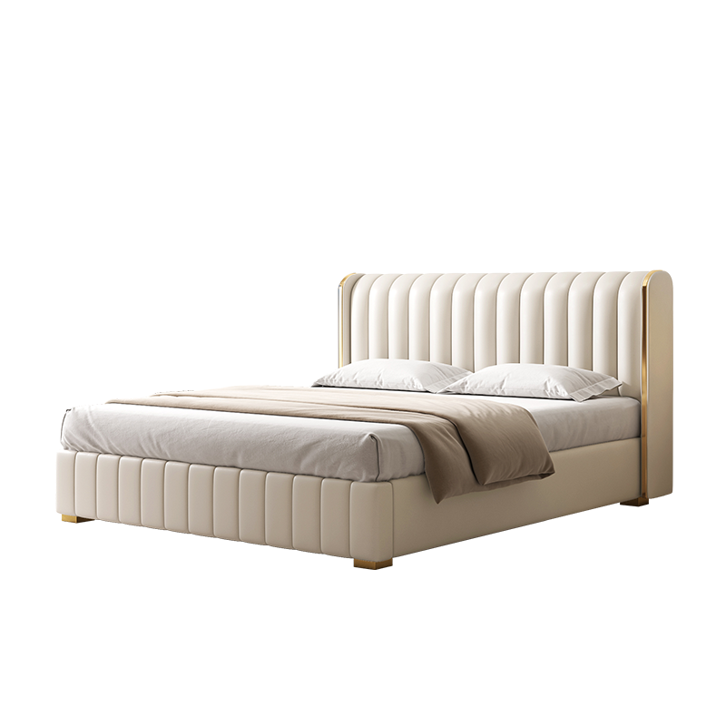 冬熊 简约现代轻奢北欧真皮床双人主卧大床1.8米储物高箱高档皮床YJ065皮落地款