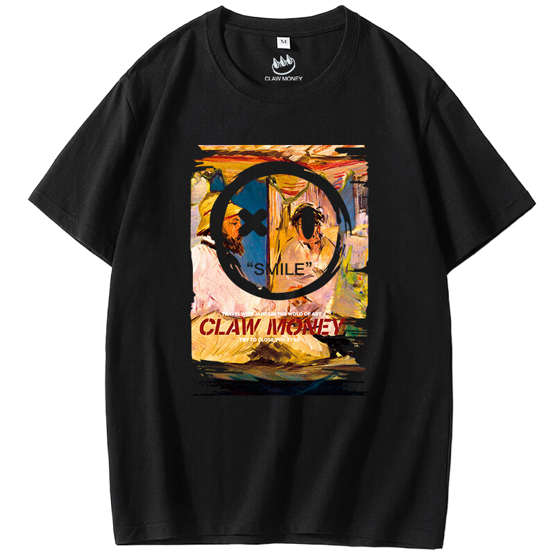 Claw money短袖T恤男士潮牌百搭半袖打底衫时尚宽松纯棉落肩上衣