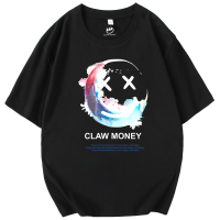 Claw money潮牌短袖T恤男圆领笑脸印花体恤纯棉宽松大码潮流半袖