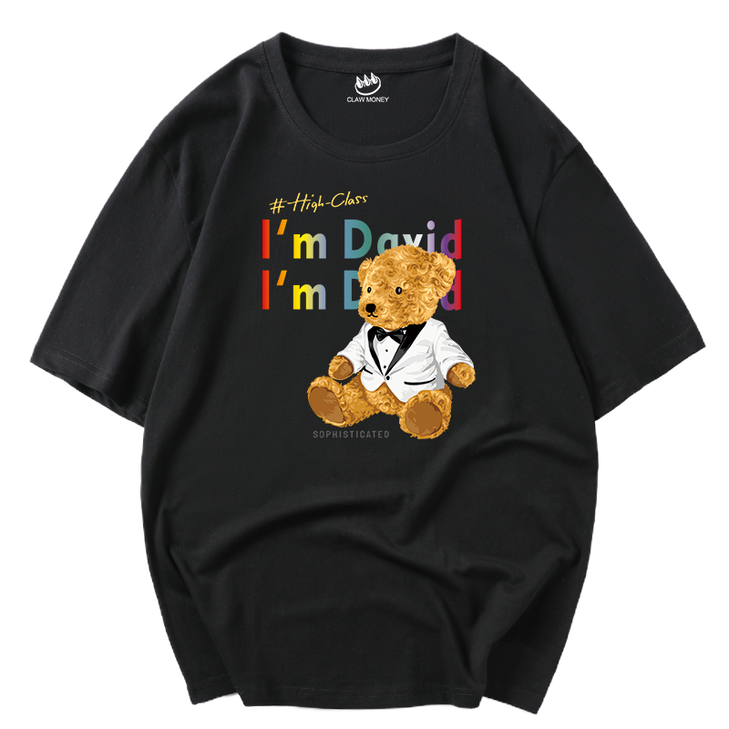 CLAW MONEY 夏季新款短袖男士T恤衫小熊印花潮流nis.宽松运动上衣