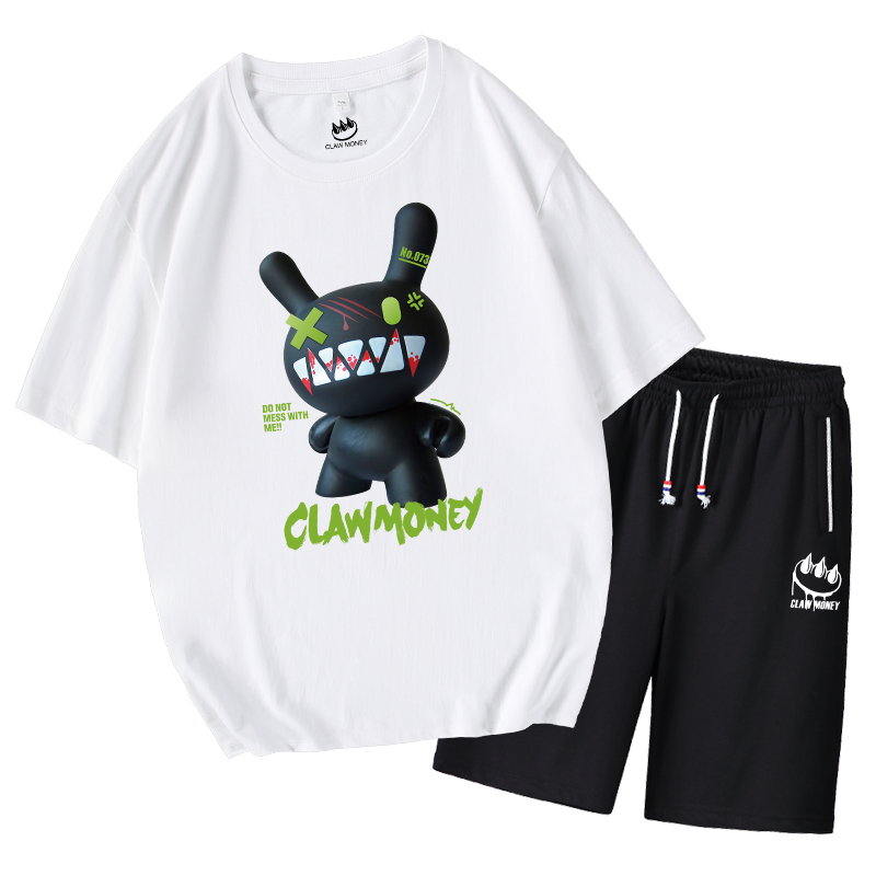 Claw money短袖T恤套装男潮牌纯棉整套青少年短裤宽松大码五分裤