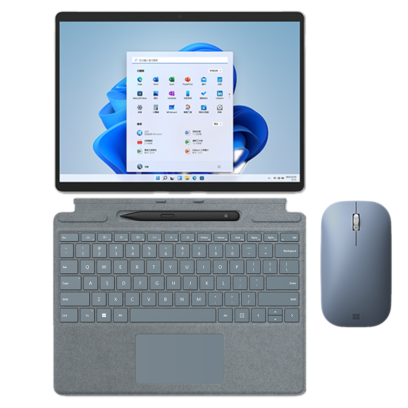[配原装冰晶蓝键盘+鼠标+笔]微软(Microsoft)Surface Pro8 16G 512G 11代i7-1185G7 二合一平板电脑 亮铂金石墨灰 13英寸窄边框笔记本电脑
