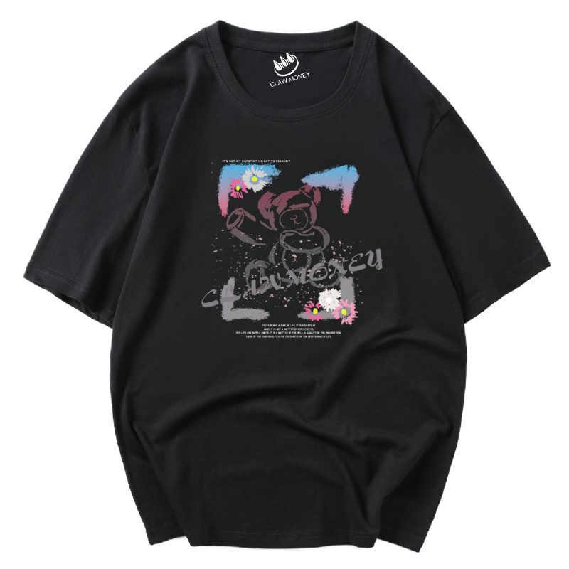 CLAW MONEY 短袖T恤男夏季潮流宽松休闲半袖纯棉卡通印花体恤衫潮