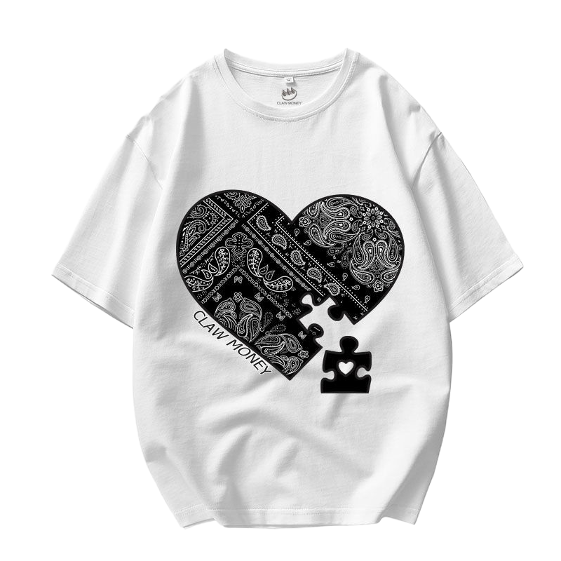 Clawmoney 夏季短袖男ins潮牌圆领宽松大码百搭帅气半袖腰果花t恤